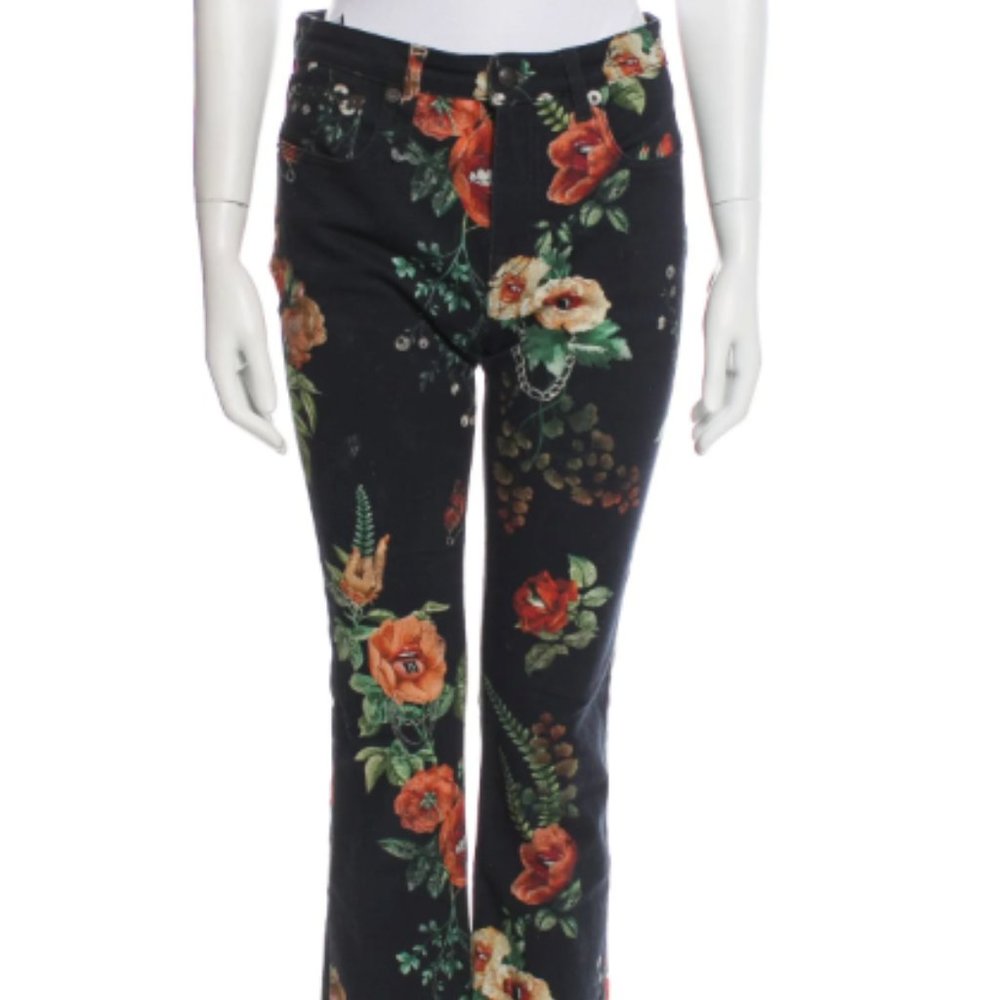 R13 Floral Mid-Rise Straight Leg Jeans